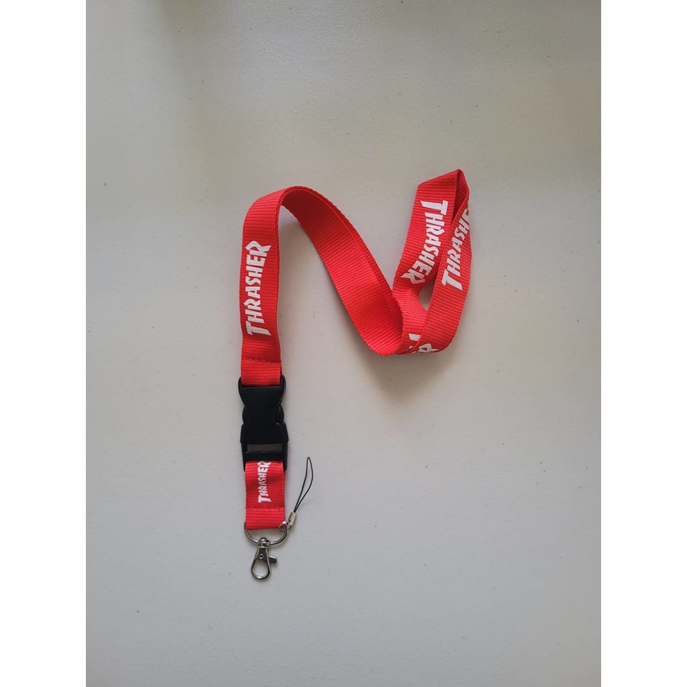 Thrasher Cordón Llavero de Cuello Desmontable y ID Holder Rojo con clip de metal